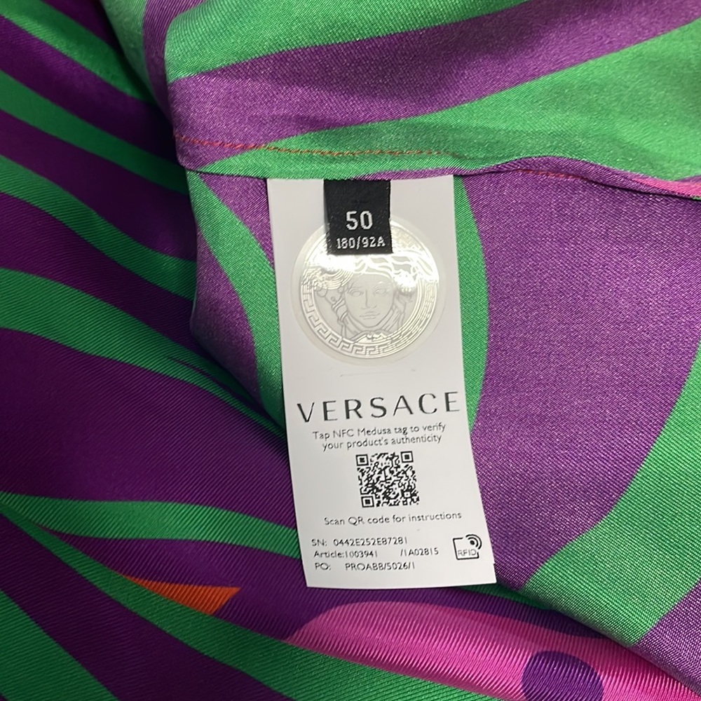 Versace Medusa Music Long Sleeve Button-Up Silk Shirt - Picture 10 of 12